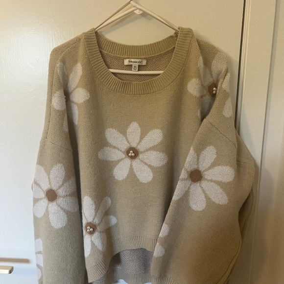 Matilda Pearl Daisy Pattern Pullover Sweater Taupe XL - Picture 2 of 4